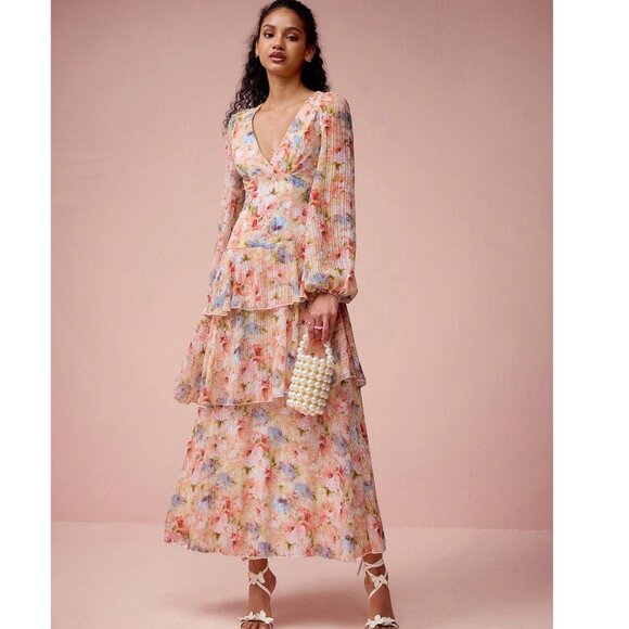 Autumn in Posh C 🍁 | Euro Style Cottagecore Floral V-Neck Dress - Picture 1 of 10